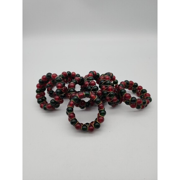 Kemp & Beatly set of 8 Christmas Red & Green Glass Beaded Napkin Ring Holders - Picture 7 of 12